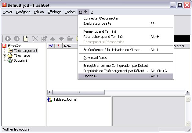 FlashGet - Outils - Options