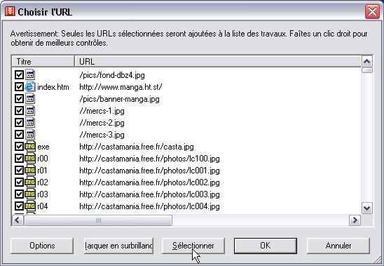 FlashGet - Liste des liens