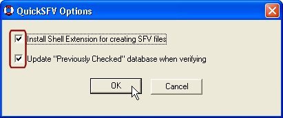 QuickSFV - Options d'installation