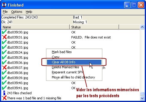 QuickSFV - Vider la base de données QuickSFV